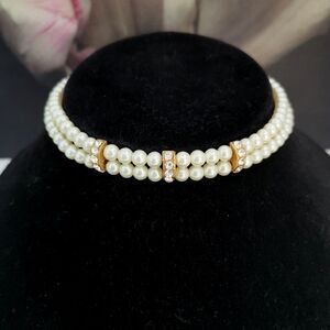 Off White Pearl Crystal Choker Necklace 🆕